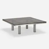 Tobia Scarpa, André coffee table, 1967, chrome-plated steel, smoked glass