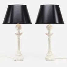 Alberto Giacometti, Tête de Femme table lamps, pair, c. 1975, cast and painted plaster