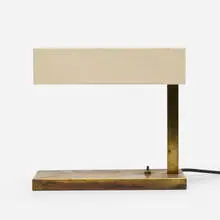 Modern, table lamp, c. 1930, brass, enameled steel