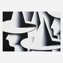 Working the Crowd by Mark Kostabi, 1985, acrylic on canvas, sold Apr 2020