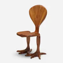 Tim Mackaness, Chicken dining chair, c. 1975, laminated and carved black walnut and koa