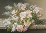 Raoul Maucherat de Longpré, Still Life of Roses and Lilacs, pastel on textured paper