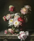 Paul de Longpré, Peonys in a Vase, oil on canvas