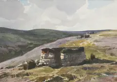 Ogden Pleissner, Scottish Grouse Shooting Butts, watercolor on paper with traces of pencil