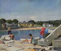 Beach Scene by Joseph Newman, oil on canvas, offered May 2006