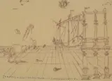 John D. Graham, Sketch of Columns, Spires, a Ship and a Horse