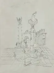 Dragon in a Classically Stylized Surrounding by John D. Graham, pen and ink on vellum, offered May 2006