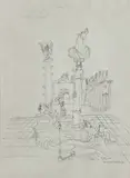 John D. Graham, Dragon in a Classically Stylized Surrounding, pen and ink on vellum