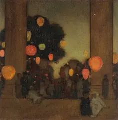 Maxfield Parrish, Lanterns at Twilight, oil on board