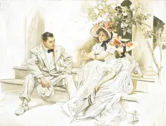 J. C. Leyendecker, Lady with Parasol, Caught in the Act of the Plan, and The Wedding: three, oil on canvas