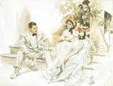 J. C. Leyendecker, Lady with Parasol, Caught in the Act of the Plan, and The Wedding: three, oil on canvas