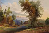 American School, Grazing Cattle along a Meandering Brook, oil on canvas