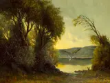 H.J. Krueger, A View of a Lake through the Trees, 1900, oil on canvas