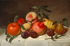 Peter Baumgras, Still Life with Plums, Pears, Pomegranates, and Apples, 1872, oil on canvas