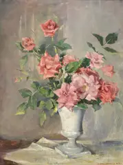 Nan Greacen, Pink Roses in a Vase, oil on canvas