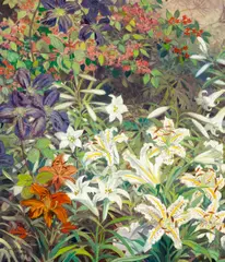 Julius Moessel, A Garden with Orange and White Tiger Lilies, 1942, oil on canvas