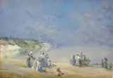 William Henry Holmes, A Day at the Beach with a Boat Ashore, watercolor on board