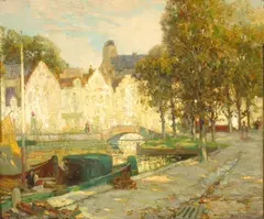 Ossip L. Linde, Canal Scene with Dappled Sunlight, oil on canvas