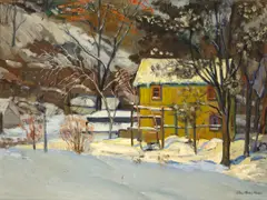 Winter River Road by Elmer Hader, oil on board, sold Dec 2006