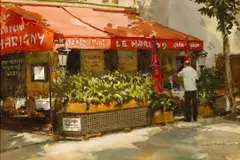 Paris Café by Donald Teague, watercolor and pencil on paper on board, sold Dec 2006