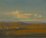 Sketch for Composition (Encampment in the Open West) by Maynard Dixon, 1907, oil on board, sold Dec 2006