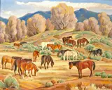 Ila Mae McAfee, Horses on a Hillside, oil on canvas on board
