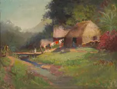 Arthur William Best, Hawaiian Village Scene, oil on board