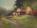 Arthur William Best, Hawaiian Village Scene, oil on board