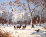Carl Jonnevold, Deer Roaming in the Winter Snow