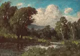 Carl Jonnevold, Placid Pond with Cumulus Clouds in the Distance
