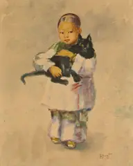 Esther Hunt, The Black Cat, watercolor on paper