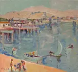 Beach Lagoon, 1936; Study of a Still Life with Apples and a Red Table Cloth (double-sided) by Selden Connor Gile, oil on masonite, sold Dec 2006