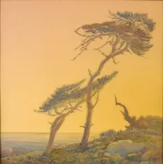 Ferdinand Burgdorff, Windblown Pines, 1918, watercolor on board