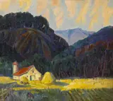 Myron Angelo Oliver, Summer Ranch at the Base of the Hills, oil on canvas