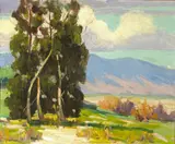 Jean Mannheim, Luminous Afternoon with Eucalyptus Grove, oil on canvas board