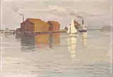 Benjamin Brown, Boats at San Pedro Harbor, oil on canvas