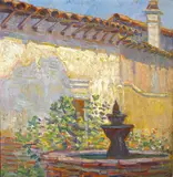 Donna N. Schuster, Mission Courtyard, oil on board
