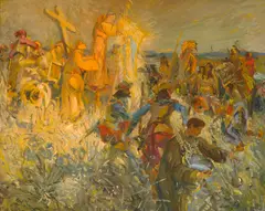 Karl Yens, Our First Settlers, oil on board