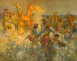 Karl Yens, Our First Settlers, oil on board