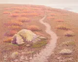 Ferdinand Burgdorff, Sunlit Path and Golden Wildflowers on the Bluffs