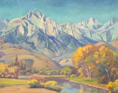 Aaron Edward Kilpatrick, Rugged Mountain Range with Meandering Autumn Stream below (No.467), 1935, oil on canvas