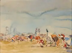 Venice Beach by James Fitzgerald, 1935, watercolor on board, sold Dec 2006