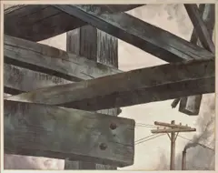 Stanley Wood, Timbering, 1946; Harbor at Sunset, 1925 (2), first watercolor on paper; second watercolor on paper on board