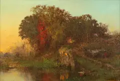 Joseph Morviller, Beside a Pond, oil on canvas