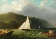 Edmund C. Coates, Lighthouse on the Hudson Near Caldwell Landing, oil on canvas