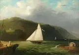 Edmund C. Coates, Lighthouse on the Hudson Near Caldwell Landing, oil on canvas