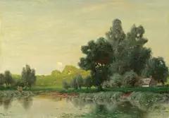Gustave Adolf Wiegand, Along the Stream, France, oil on canvas
