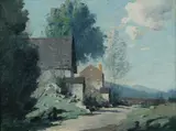 George M. Bruestle, Old New England Farm, oil on masonite