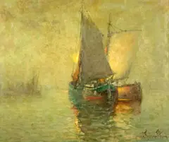 Sailing at Sunset by George Thompson-Pritchard, oil on canvas, sold Nov 2006