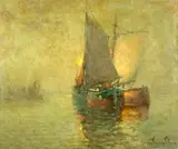George Thompson-Pritchard, Sailing at Sunset, oil on canvas